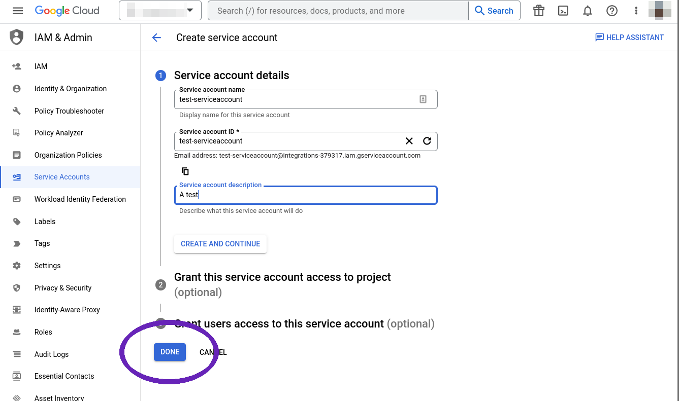 GCP Vertex AI, Creating Service Account